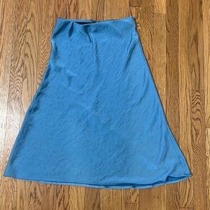 Blue silky midi skirt, small